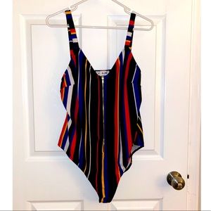 F21 Plus Size Textured Stripe Bodysuit